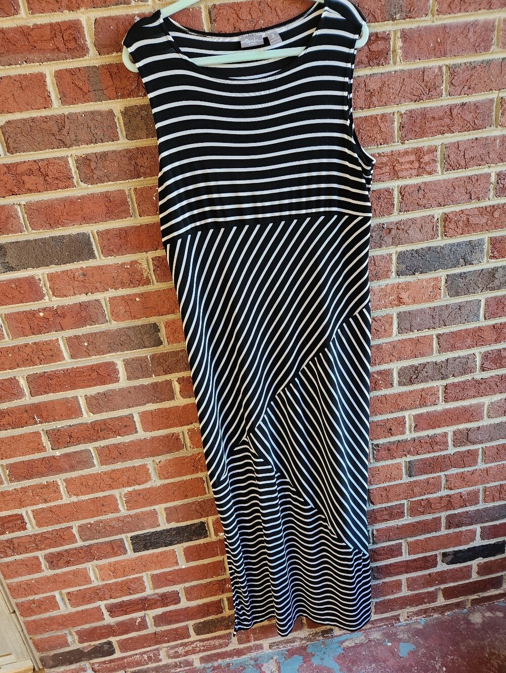 Chico's Sz 3 Dress Travelers Nautical Striped Sleeveless Column Maxi Summer